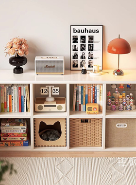 实木格子柜八格柜书架落地置物架收纳储物矮柜子靠墙展示书柜MF06