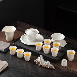 茶具套装 家用客厅盖碗茶杯礼品 2024新款 羊脂玉白瓷功夫茶具套装