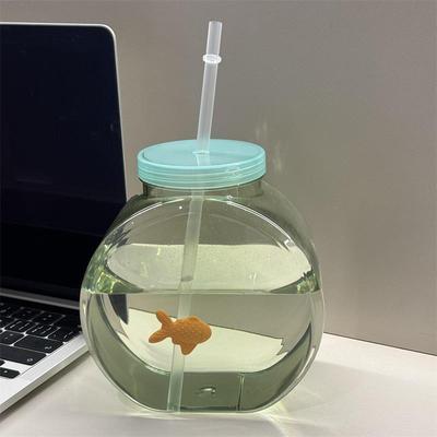 小金鱼缸水杯大容量吸管杯塑料夏天创意搞怪喝水杯食品级2024新款