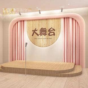 3d立体表演舞台壁纸播音室小主持人背景墙演讲口才班培训教室墙纸