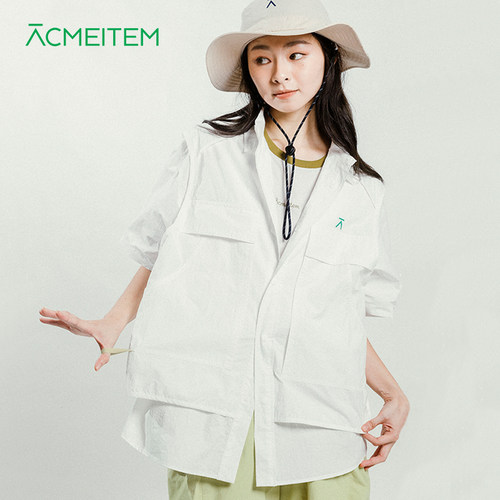 ACMEITEM爱棵米 户外情侣假两件短袖衬衫宽松工装衬衣男女