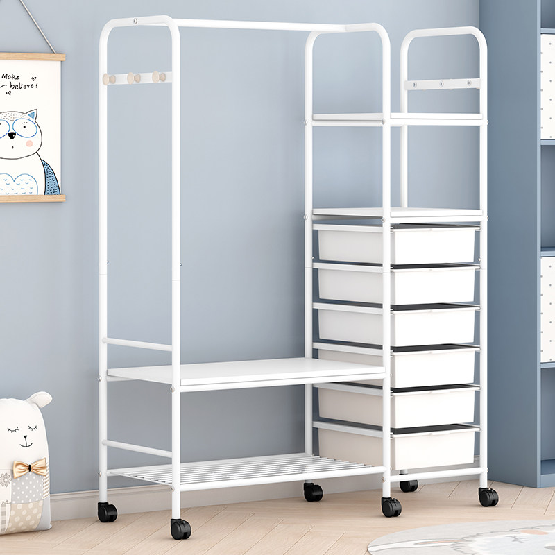 挂衣架落地卧室家用置物架移动衣柜带抽屉房间收纳架挂衣服床头柜