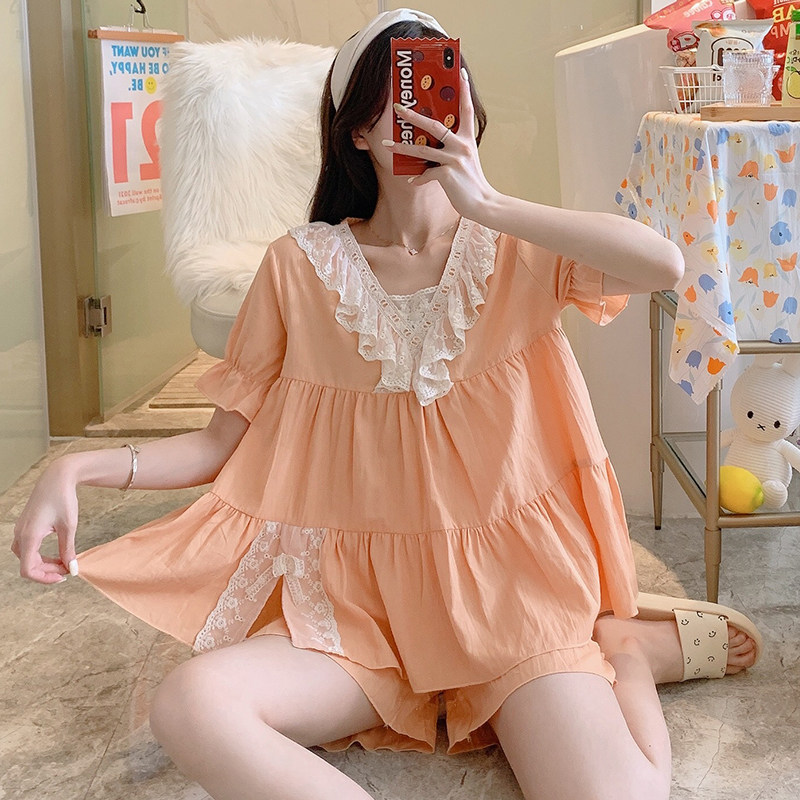 宫廷睡衣女夏款纯棉短袖甜美可爱公主风全棉套组高级感家居服薄款