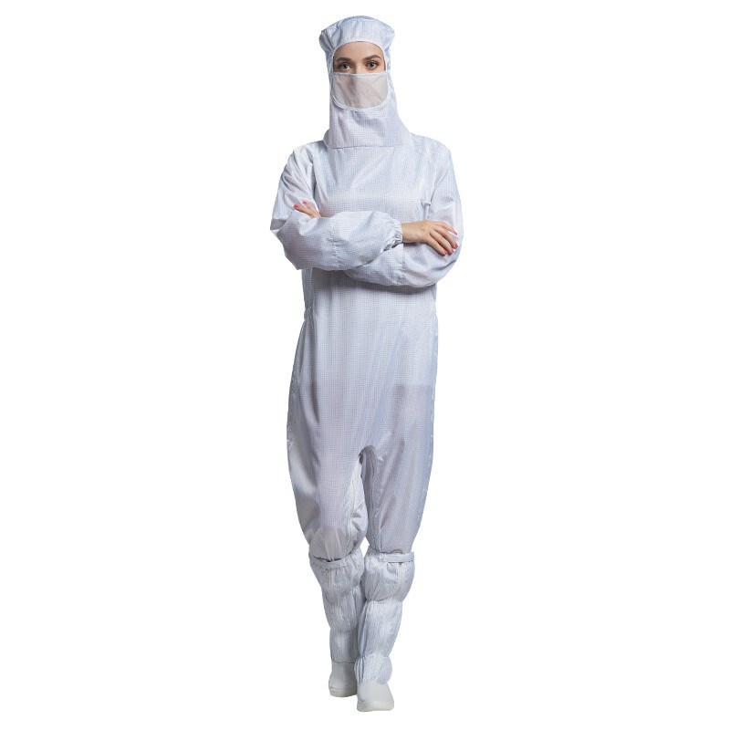 翰洋洁净百级网格无尘服连体洁净服车间工作服防尘防静电侧拉蛙装