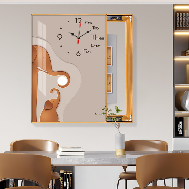 电表箱画装饰画竖版带钟表遮挡配电箱电闸开关免打孔时钟高端挂画