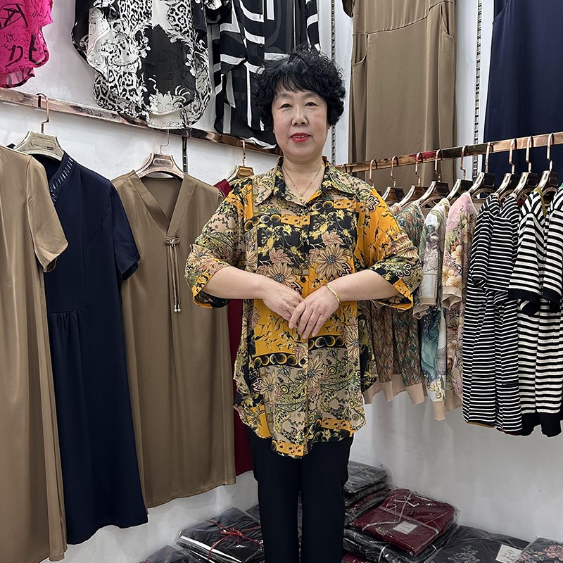 中老年夏装翻领套头衬衣七分袖上中老年女装