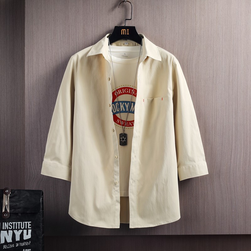 七分袖衬衫男夏季薄款中袖休闲衬衣工装防晒外套男士短袖男装上衣