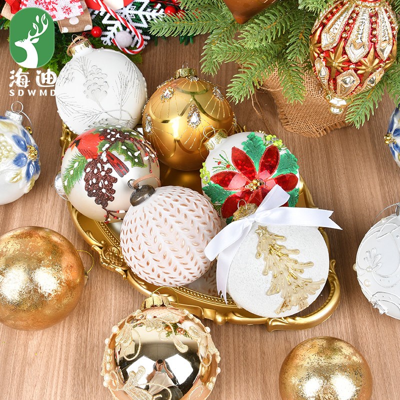 圣诞装饰品8-12CM玻璃彩绘创意吊球圣诞树场景布置玻精美璃球挂件