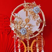 中式 红金双面双圈团扇diy材料包成品新娘结婚龙凤秀禾服手捧花束