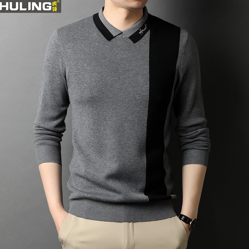 男春秋新款休闲长袖t恤中年男士含羊毛针织衫薄款毛衣打底爸爸装