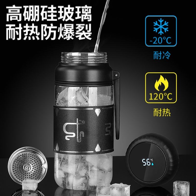 玻璃杯大容量喝水杯居家办公饮水杯单层加厚茶水分离户外泡茶杯子