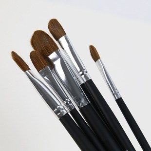 明华886圆头6支装 黑色杆水粉笔水彩笔狼毫丙烯画油画笔刷排笔套装