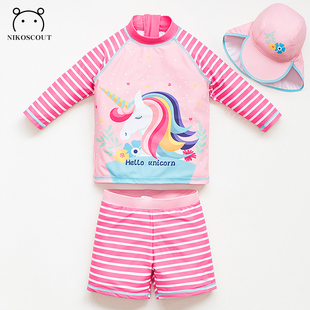 泳衣女童小童小孩三岁2021年新款 防晒分体韩国可爱公主游泳衣 长袖
