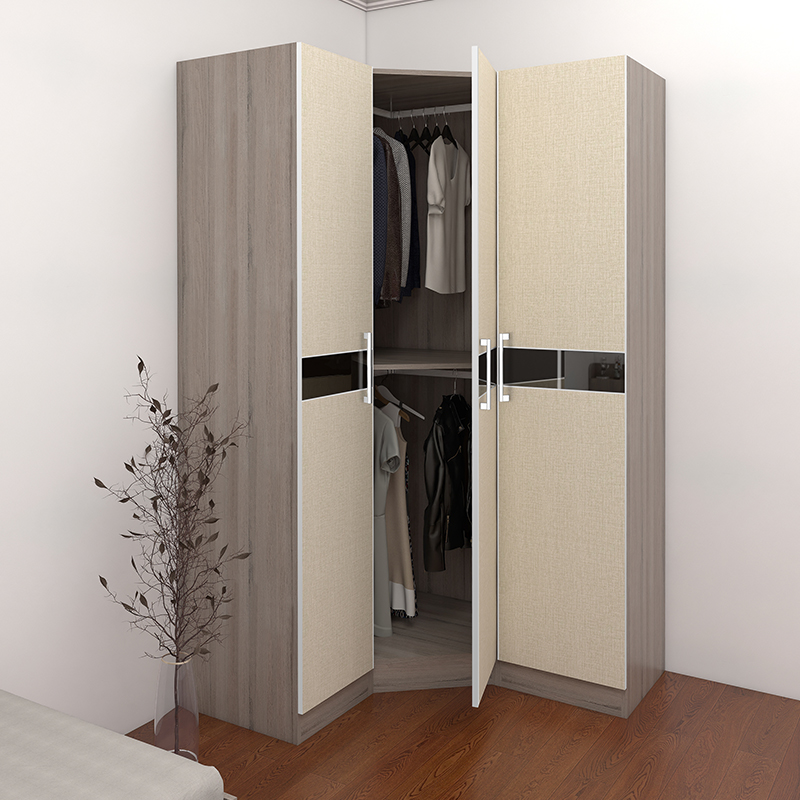 主卧L型衣柜小户型家用90度转角衣柜组合平开三门拐角形衣橱定制