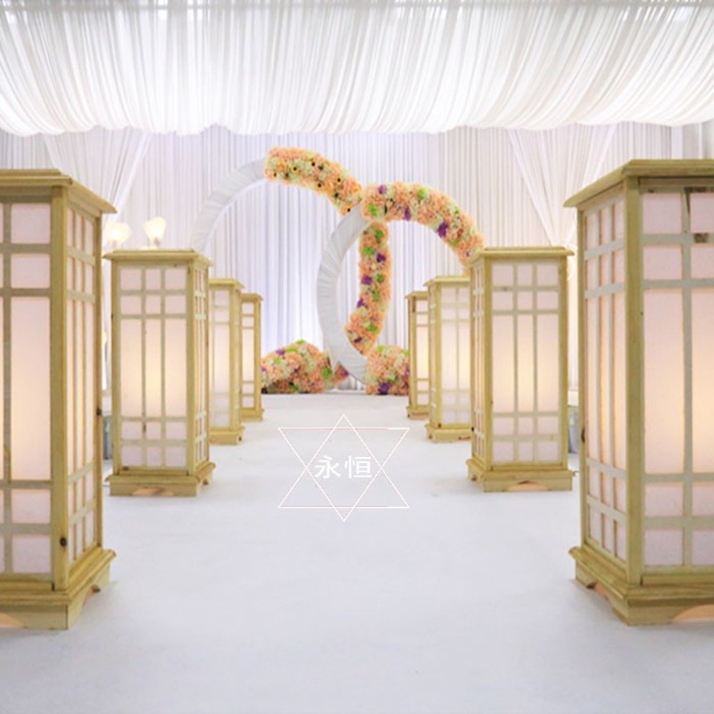 新款婚庆道具中国风灯光方柱原木新中式婚礼摆件装饰迎宾道具路引