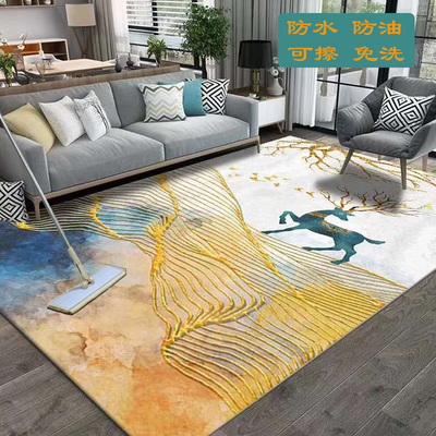 简约pvc皮革可擦洗客厅地垫轻奢北欧茶几免洗防水入户门玄关地毯