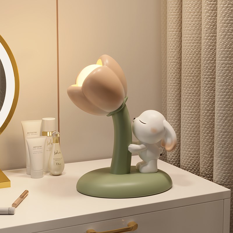 创意郁金香小兔子台灯女生儿童房床头小夜灯书房桌面装饰生日礼物