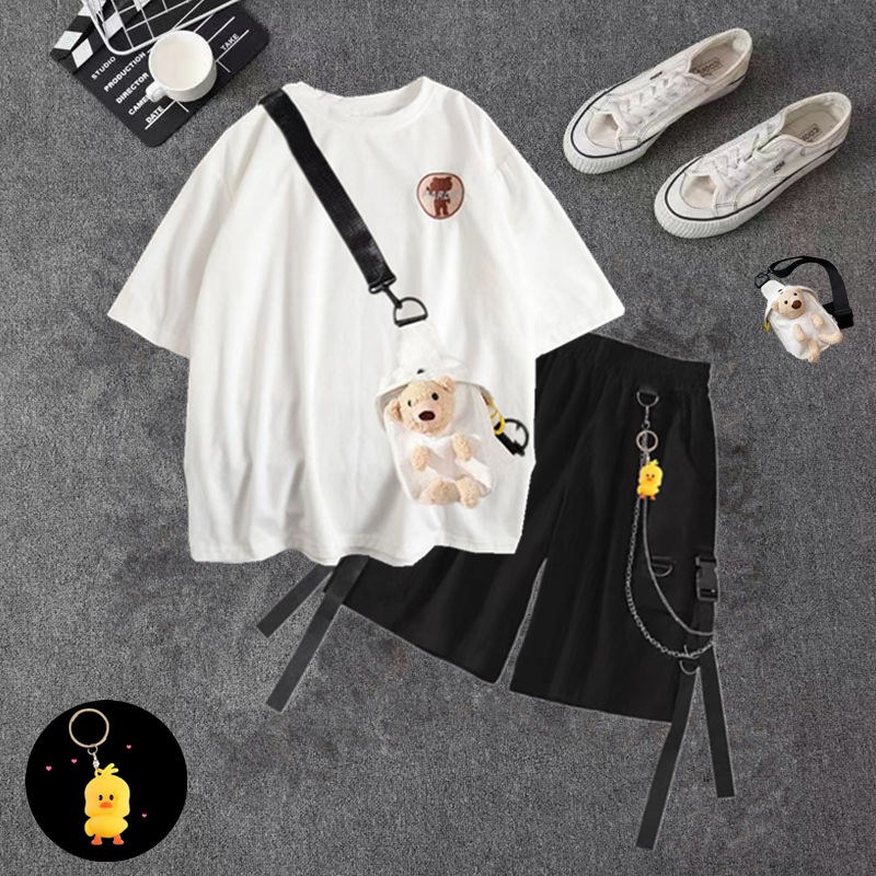 女童套装夏季新款时尚洋气12岁13中大童工装短裤短袖T恤衬衫外穿