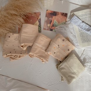 燕麦色系 全棉舒适生理裤 彩棉中高腰少女内裤 三角裤 胖MM大码 5条装