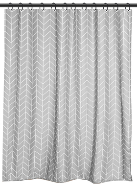 磁性浴帘套装防水浴室挂帘卫生间浴帘隔断帘弧形LU杆灰色浴帘加厚