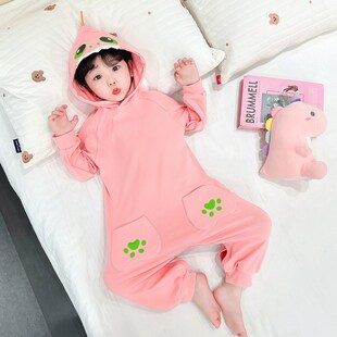 儿童小恐龙睡袋女童春秋冬款家居服连体衣卡通婴儿宝宝动物睡衣