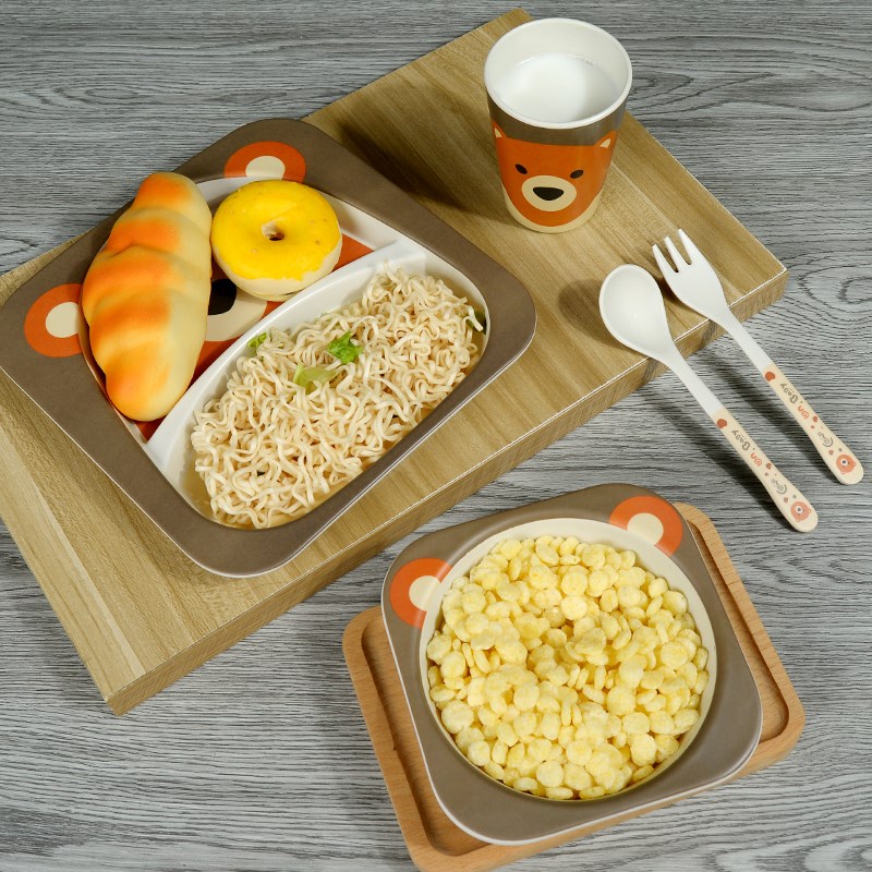 竹纤维小朋友儿童餐具套装宝宝学吃饭碗幼儿园分格餐盘辅食碗防烫
