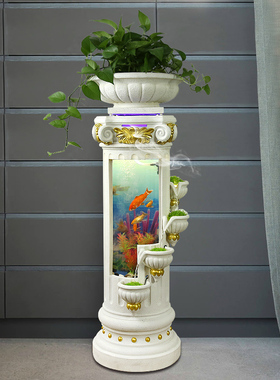 欧式落地喷泉流水摆件创意鱼缸加湿器客厅室内家居装饰品电视柜旁