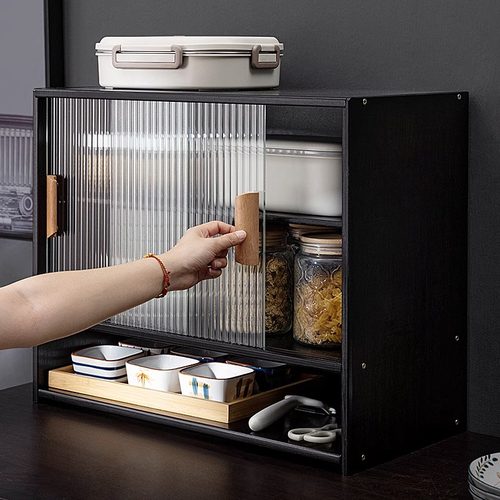 日式桌面餐边柜厨房储物柜子台面玻璃门碗柜咖啡收纳柜茶具置物架