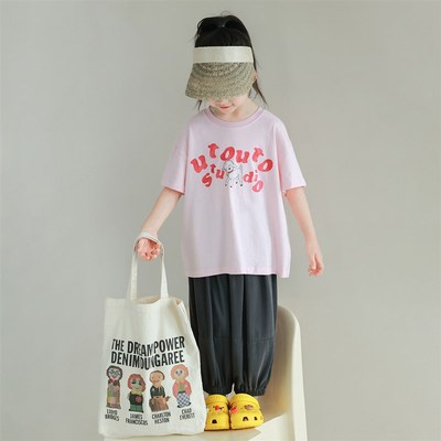 utouto大耳象女童收口休闲裤2024夏季新款儿童休闲日常校园裤