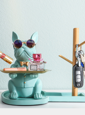 创意法斗摆件北欧桌面挂钩装饰放钥匙收纳托盘置物架门口鞋柜玄关