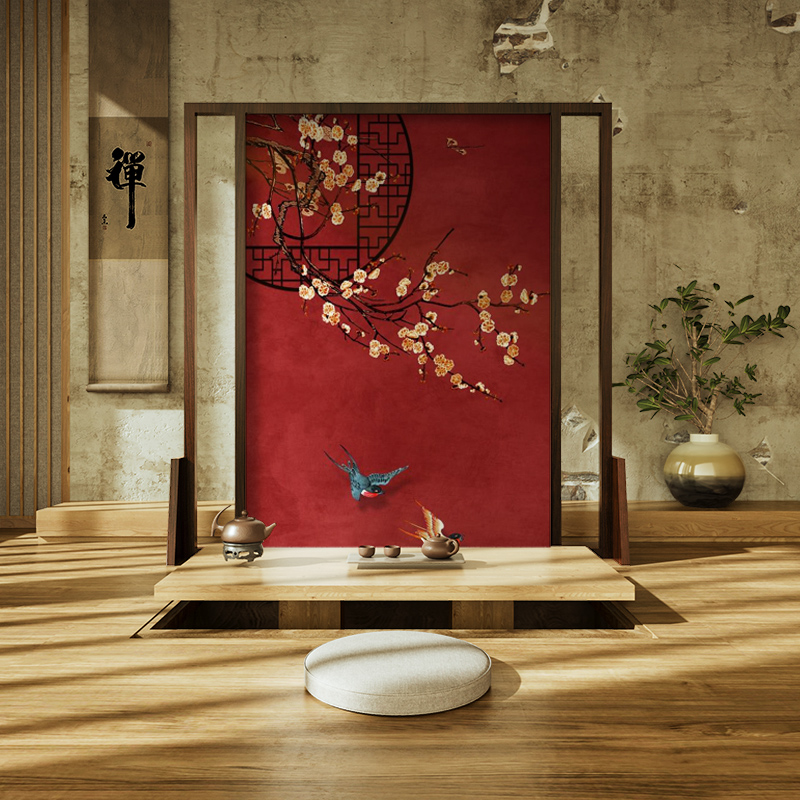 新中式移动屏风隔断客餐厅玄关茶室酒店办公室酒店红色中国风座屏