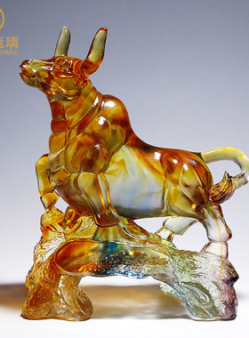 生肖牛琉璃摆件牛气冲天招财旺市办公桌面工艺品公司店铺开业礼品