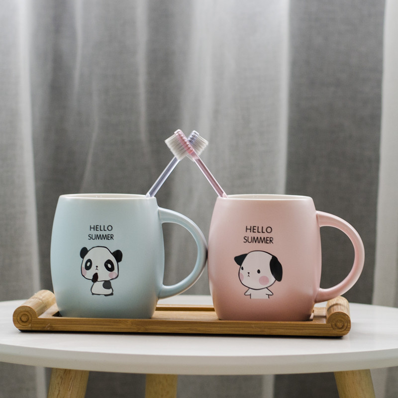可爱陶瓷洗漱杯一家三口四口刷牙杯家用口杯创意卡通情侣漱口杯