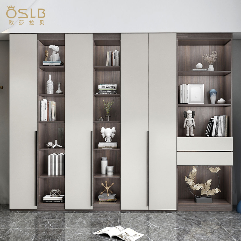 意式实木书柜组合一体整面墙轻奢家用客厅书橱展示柜满墙书架定制
