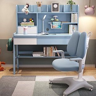 全实木可升降书桌中小学生家用课桌儿童写字台卧室学习桌书架一体