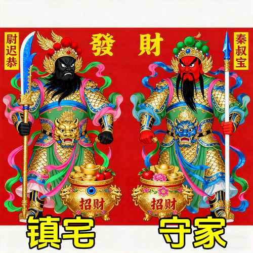 2026门神贴马年守护神大门门神画像新年过年入户贴画对联春联剪纸