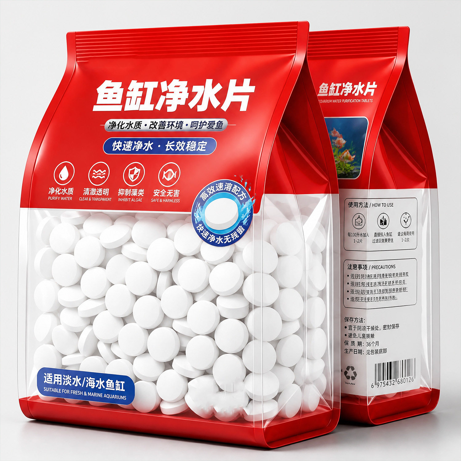 水族专用净水片分解杂质净化水体不伤鱼虾鱼缸养护清洁片改善水