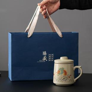 汝窑茶水分离茶杯喝水男女专用大容量办公室带盖家用陶瓷办公水杯