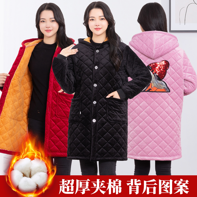 冬季新款保暖加厚罩衣大人女长袖加绒夹棉工作服男士厨房围裙外套