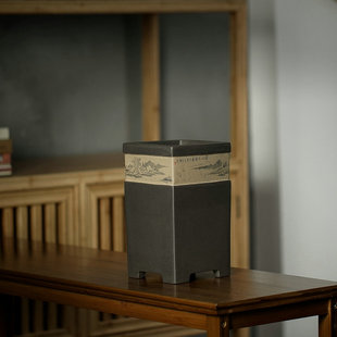 原矿青灰泥山水通刻四方签筒李超手制桌面兰案头盆景紫砂盆