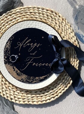 o端婚礼丝绒誓言卡红色星空婚礼请柬 节日复古贺卡手写卡