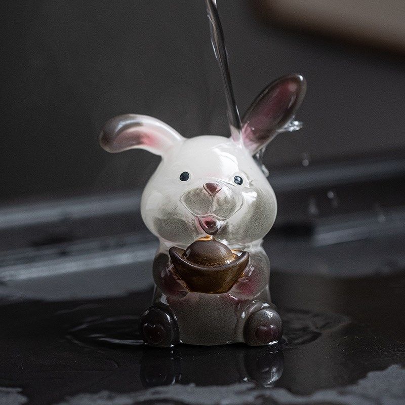 兔年变色茶宠摆件创意精品小兔子可养可玩福兔茶桌茶盘具配件饰品