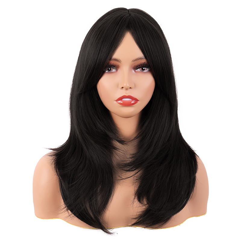 潼漫 cos假发女长发动漫高温丝纯黑深棕色浅金奶金色中长发全头套