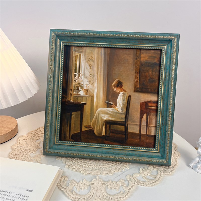 古典复古桌面摆件读书人物油画装饰画法美式相框摆台客厅卧室挂画