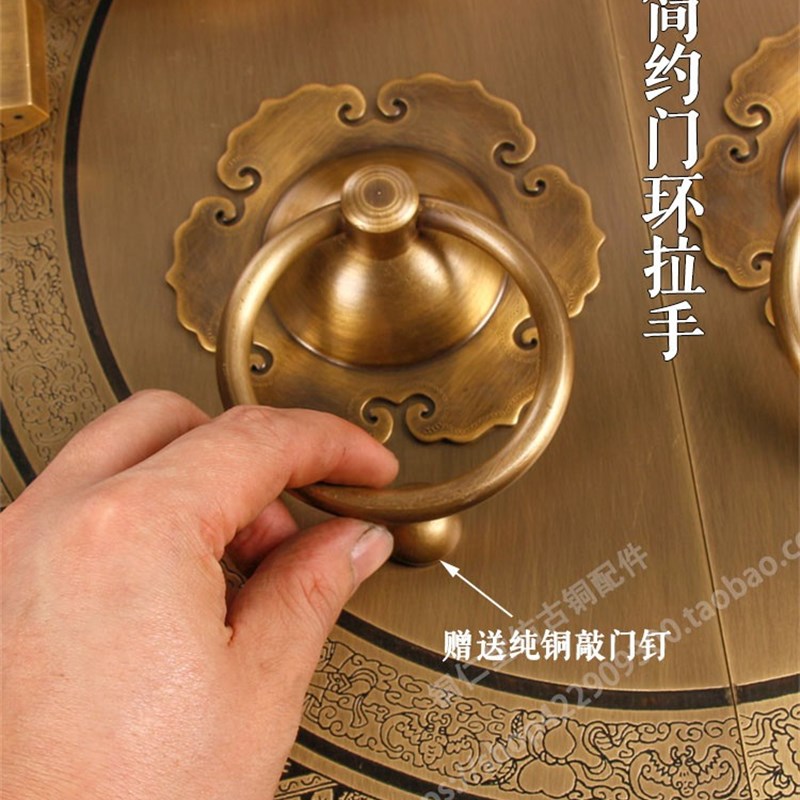 中式仿古纯铜大门圆形拉手铜把手古典户外门别墅门环复古木门门锁