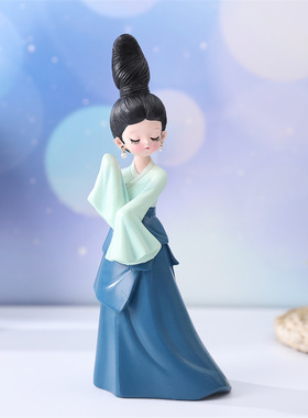 古风少女只此青绿新款国风耳环蓝裙舞动女孩创意礼品家居工艺摆饰