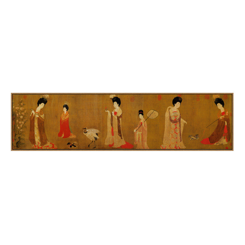 簪花仕女图唐代横幅仿古国画新中式茶室挂画客厅卧室背景墙装饰画