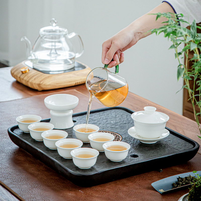 陶瓷储水小茶盘排水乌金石小型茶台简约家用长方形办公托盘茶海