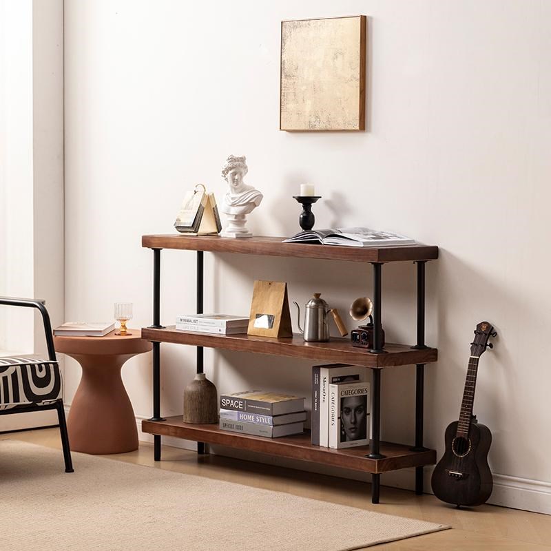 loft工业风实木置物架书架隔板架多层落地收纳架水管陈列展示货架