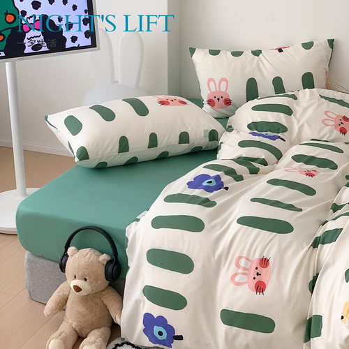 新款A类母婴级柔软儿童卡通天竺棉针织棉四件套男孩女童小兔床品